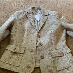 Votre Nom blazer with elegant pattern in neutrals.